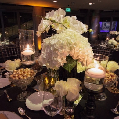 Skirball Cultural Center Bar Mitzvah Bar Mitzvah Planner designer centerpieces white black and gold art deco