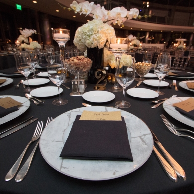 Skirball Cultural Center Bar Mitzvah Bar Mitzvah Planner designer centerpieces white black and gold art deco